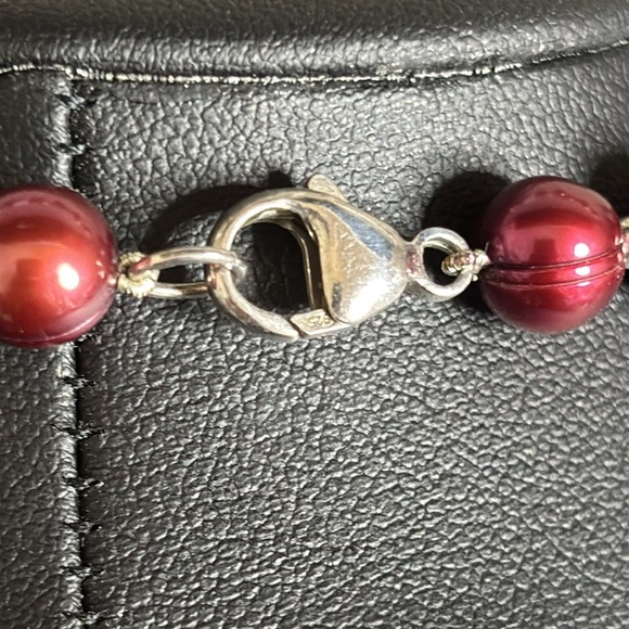 Marked 925 Clasp Sterling Silver Glass Pearl Maroon Beaded Necklace - Picture 4 of 7